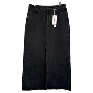 NWT NA-KD Black Maxi Denim Skirt With Front Split